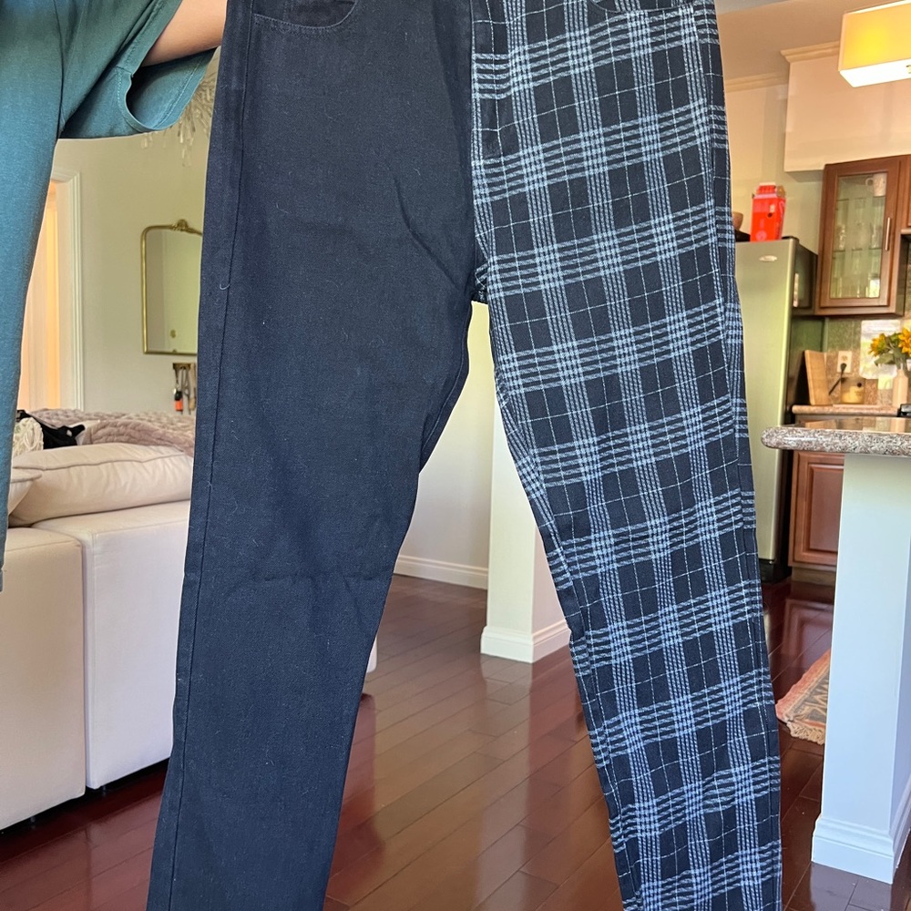 Half Plaid Half Black Jean